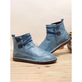 Womens Stitching Slip On Solid Color Slip Resistant Winter Ankle Boots