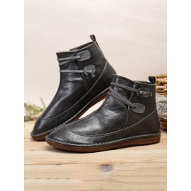 Womens Stitching Slip On Solid Color Slip Resistant Winter Ankle Boots