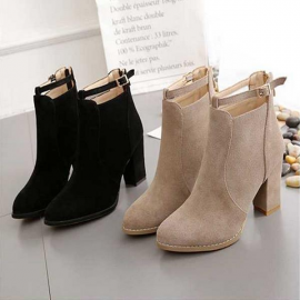 Solid Buckle Block Zipper Boots