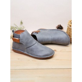 Hook Loop Splicing Slip Resistant Slip On Flat Ankle Casual Short Boots For Women