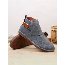 Hook Loop Splicing Slip Resistant Slip On Flat Ankle Casual Short Boots For Women