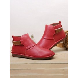 Hook Loop Splicing Slip Resistant Slip On Flat Ankle Casual Short Boots For Women