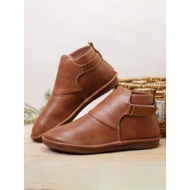 Hook Loop Splicing Slip Resistant Slip On Flat Ankle Casual Short Boots For Women