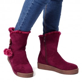 Furry Buckle Decoration Zipper Fur Lining Winter Snow Boots