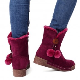 Furry Buckle Decoration Zipper Fur Lining Winter Snow Boots