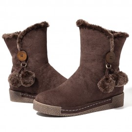 Furry Buckle Decoration Zipper Fur Lining Winter Snow Boots