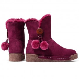 Furry Buckle Decoration Zipper Fur Lining Winter Snow Boots