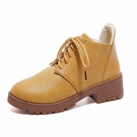 Stacked Heel Lace Up Ankle Boots