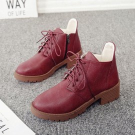 Stacked Heel Lace Up Ankle Boots