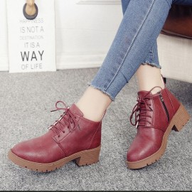 Stacked Heel Lace Up Ankle Boots