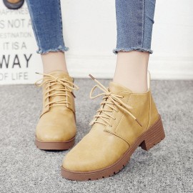 Stacked Heel Lace Up Ankle Boots