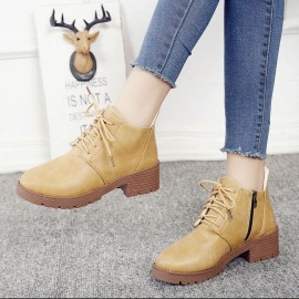 Stacked Heel Lace Up Ankle Boots