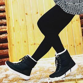 Women Large Size Color Match Splicing Waterproof Lace Up Mid Calf Snow Boots