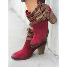 Women Comfortable Round Toe Braided Strap Back-Zip Buckle Casual Ankle Boots