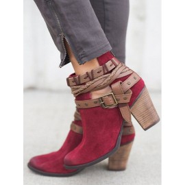 Women Comfortable Round Toe Braided Strap Back-Zip Buckle Casual Ankle Boots