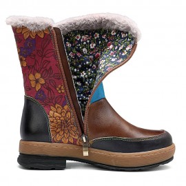 Mongolia Style Plush Genuine Leather Zipper Warm Comfortable Flat Boots