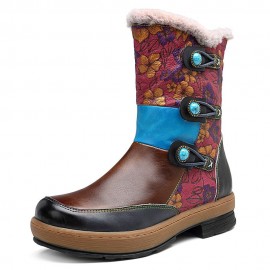 Mongolia Style Plush Genuine Leather Zipper Warm Comfortable Flat Boots