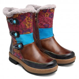 Mongolia Style Plush Genuine Leather Zipper Warm Comfortable Flat Boots