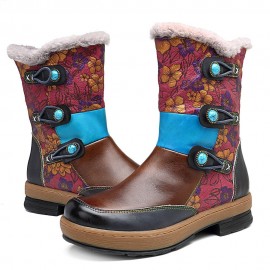 Mongolia Style Plush Genuine Leather Zipper Warm Comfortable Flat Boots