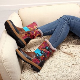 Mongolia Style Plush Genuine Leather Zipper Warm Comfortable Flat Boots