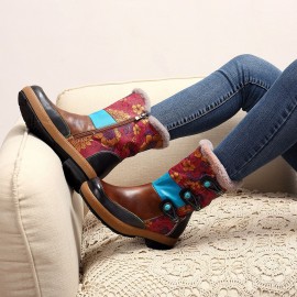 Mongolia Style Plush Genuine Leather Zipper Warm Comfortable Flat Boots