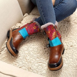 Mongolia Style Plush Genuine Leather Zipper Warm Comfortable Flat Boots