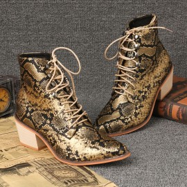 Plus Size Women Fashion Pointed Toe Serpentine Chunky Heel Strappy Boots