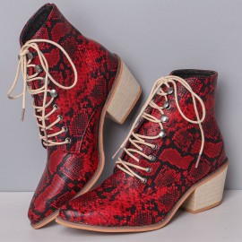 Plus Size Women Fashion Pointed Toe Serpentine Chunky Heel Strappy Boots