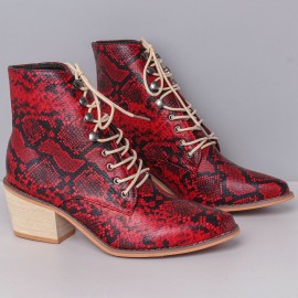 Plus Size Women Fashion Pointed Toe Serpentine Chunky Heel Strappy Boots