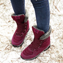 Large Size Women Hook Loop Outdoor Mid Calf Warm Suede Boots