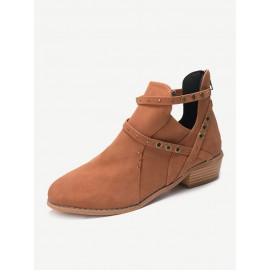 Large Size Women Winter Pointed Toe Zipper Low Heel Short Boots