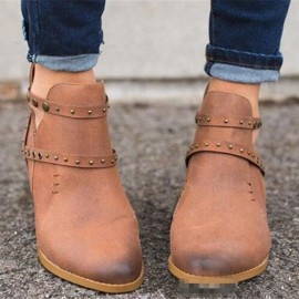 Large Size Women Winter Pointed Toe Zipper Low Heel Short Boots