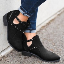 Large Size Women Winter Pointed Toe Zipper Low Heel Short Boots