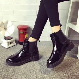 Black Waterproof Ankle Knight European Style Flat Boots