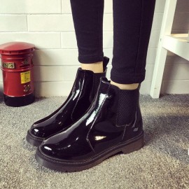 Black Waterproof Ankle Knight European Style Flat Boots