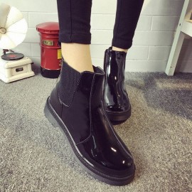 Black Waterproof Ankle Knight European Style Flat Boots
