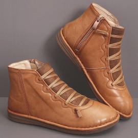 Women Comfortable Soft Sole Closed Toe Slip Resistant Flat Ankle Casual Zipper Boots