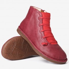 Women Comfortable Soft Sole Closed Toe Slip Resistant Flat Ankle Casual Zipper Boots