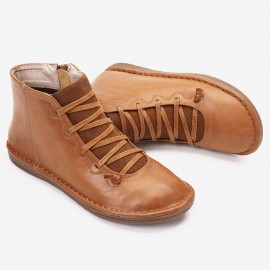 Women Comfortable Soft Sole Closed Toe Slip Resistant Flat Ankle Casual Zipper Boots