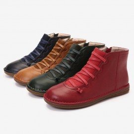 Women Comfortable Soft Sole Closed Toe Slip Resistant Flat Ankle Casual Zipper Boots