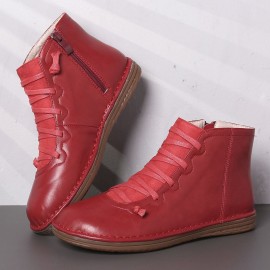 Women Comfortable Soft Sole Closed Toe Slip Resistant Flat Ankle Casual Zipper Boots