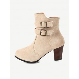 Plus Size Women Buckle High Heel Zipper Short Boots