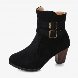 Plus Size Women Buckle High Heel Zipper Short Boots