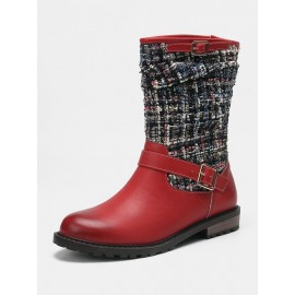 Women Winter Splicing Buckle Strap Flat Long Boots