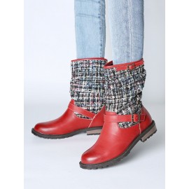 Women Winter Splicing Buckle Strap Flat Long Boots