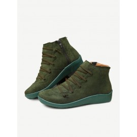 Large Size Leopard Suede Slip On Side Zipper Casual Flat Ankle Boots