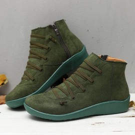 Large Size Leopard Suede Slip On Side Zipper Casual Flat Ankle Boots