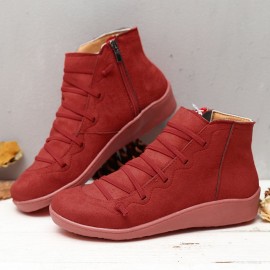 Large Size Leopard Suede Slip On Side Zipper Casual Flat Ankle Boots