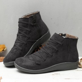 Large Size Leopard Suede Slip On Side Zipper Casual Flat Ankle Boots