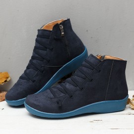 Large Size Leopard Suede Slip On Side Zipper Casual Flat Ankle Boots